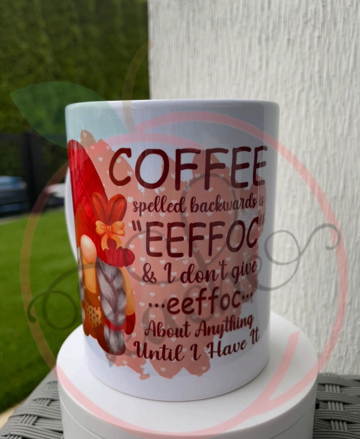 RTS Girl Gnome Coffee Spelled Backwards